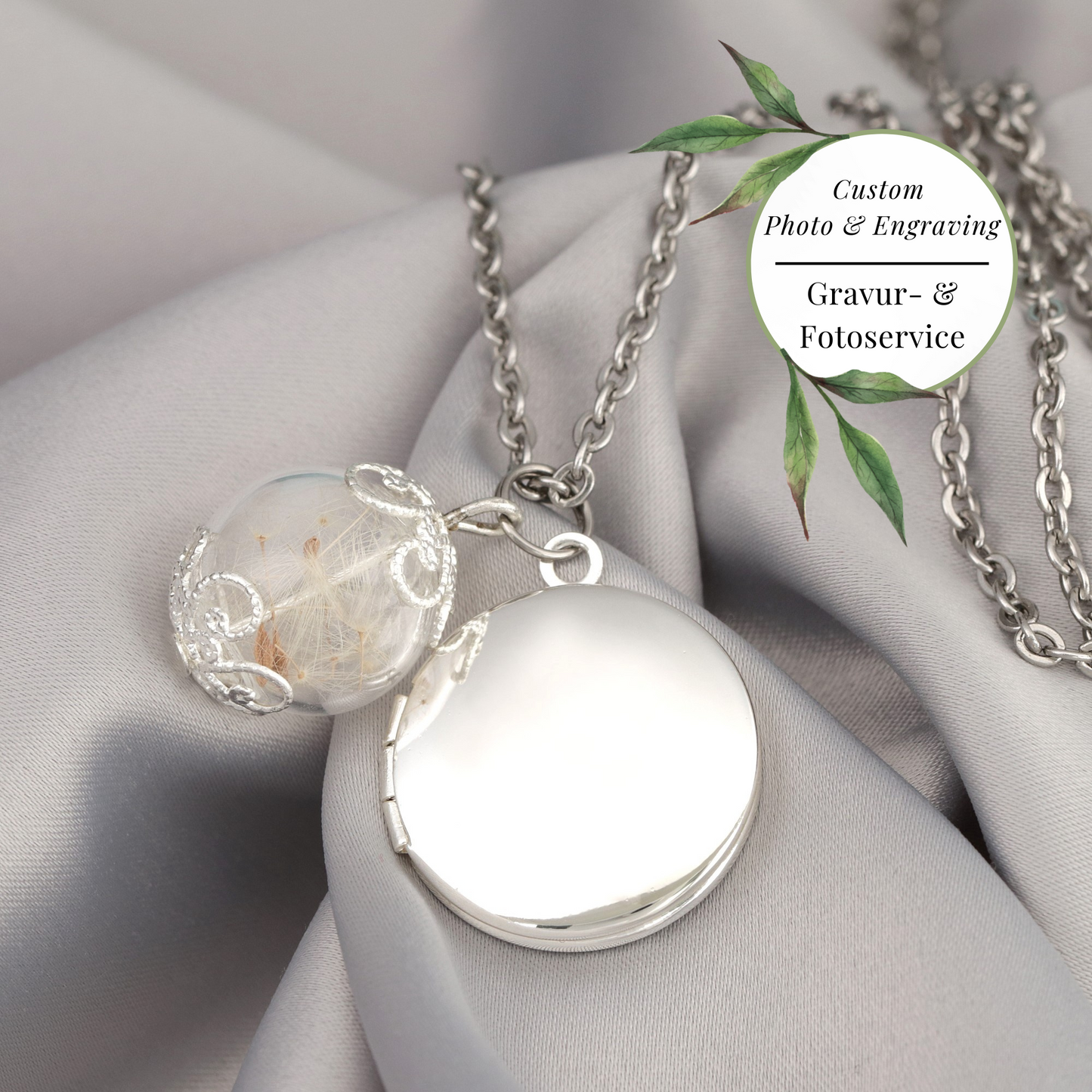 Chaîne de médaillon de fleurs de la pique personnalisable avec photoservice - Silver Plated - VIK-123