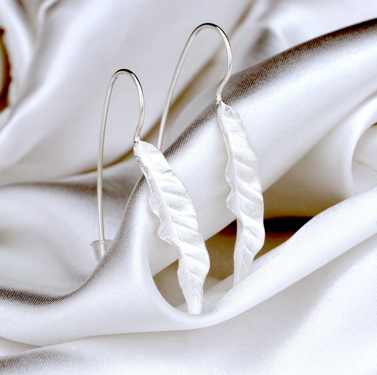 Boucles d'oreilles longues feuilles - boucles d'oreilles en argent sterling 925 - Accessoires Nature élégants - EAR925-122