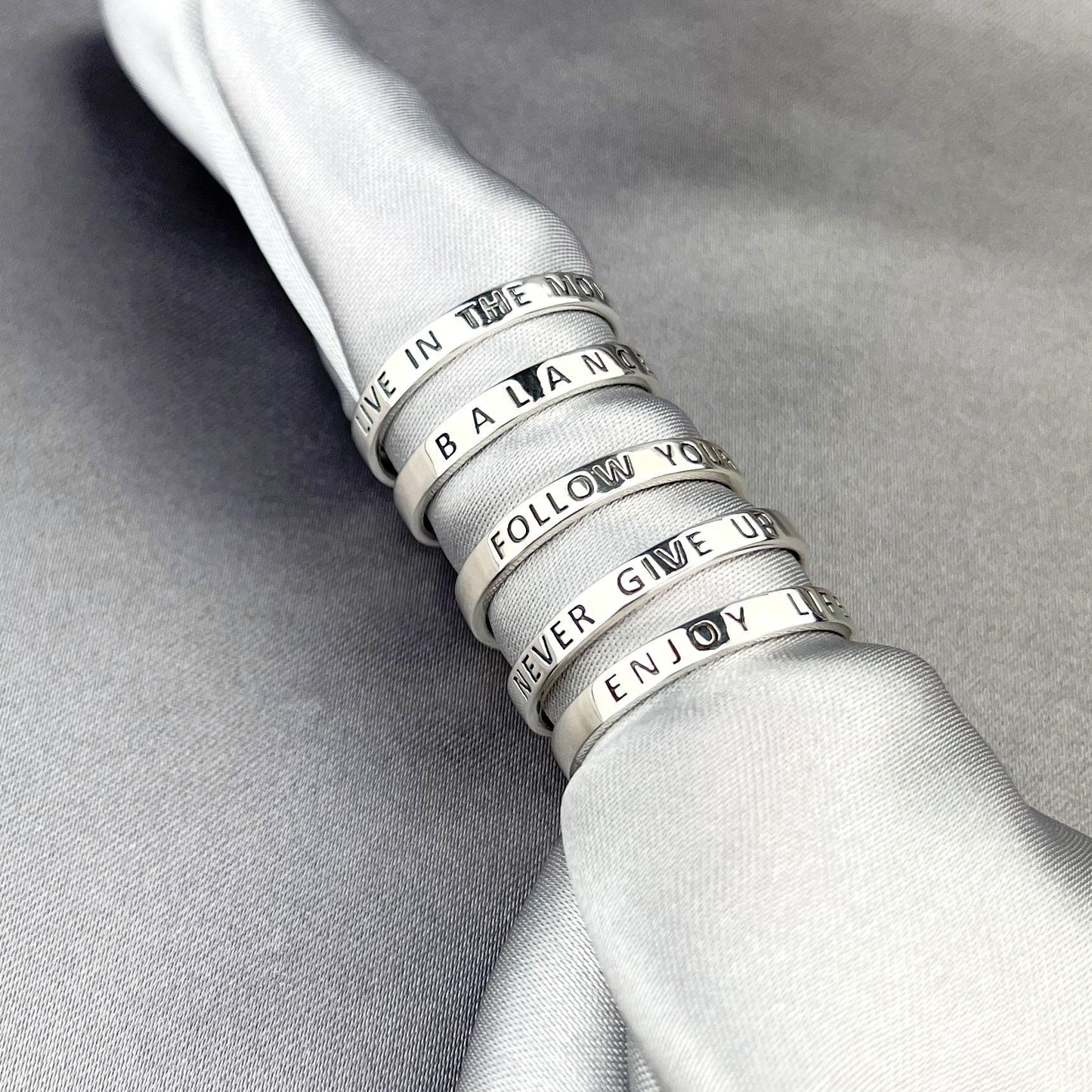 NEVER GIVE UP Ring - 925 Sterling Silber Gravur Stempel Fingerring RG925-51