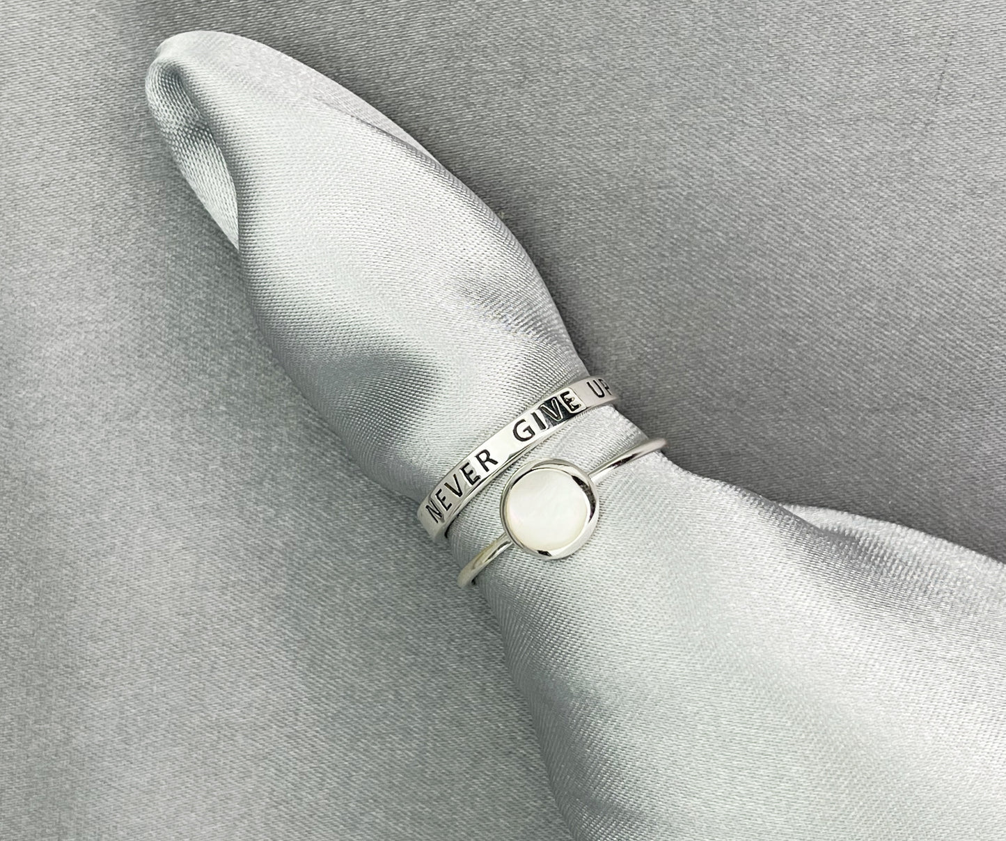 NEVER GIVE UP Ring - 925 Sterling Silber Gravur Stempel Fingerring RG925-51
