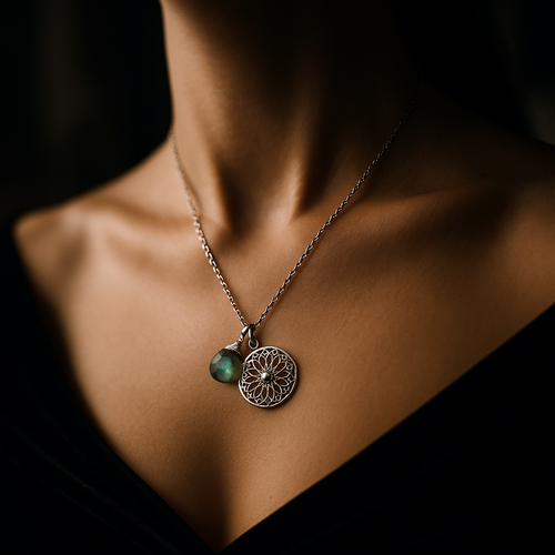 Set de bijouterie de labradorite Gemstone Mandala - Chaîne de méditation en argent sterling 925 - K925-118