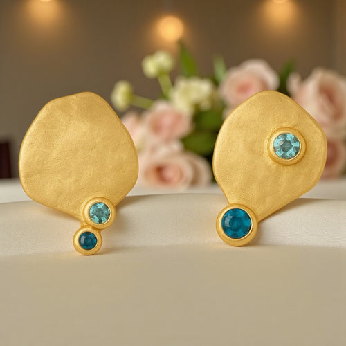 Ohrstecker 925 Sterling Silber 18K vergoldet mit Aqua Topas und Aquamarin, hypoallergen, 2 cm