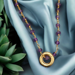 Amethyst Gold Circle-Vergoldeter Lila Violette cristal Edelstein Halskette-VIK-01