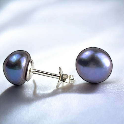Dunkelblaue Perlen Ohrstecker aus 925 Sterling Silber | Süßwasserperlen Schmuck | Nickelfrei & Hypoallergen