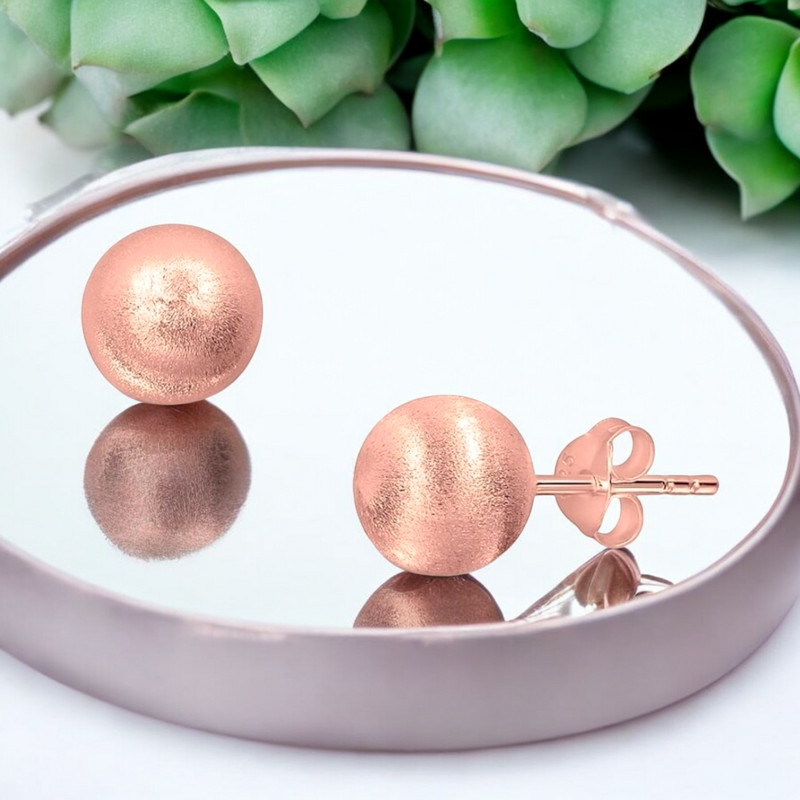 Matte Klassische 6 mm Kugel Ohrstecker - 18K Roségold plattiert, 925 Sterling Silber - OHR925-157