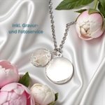 Chaîne de médaillon de fleurs de la pique personnalisable avec photoservice - Silver Plated - VIK-123