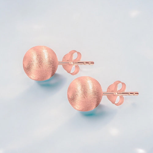 Matte Klassische 6 mm Kugel Ohrstecker - 18K Roségold plattiert, 925 Sterling Silber - OHR925-157