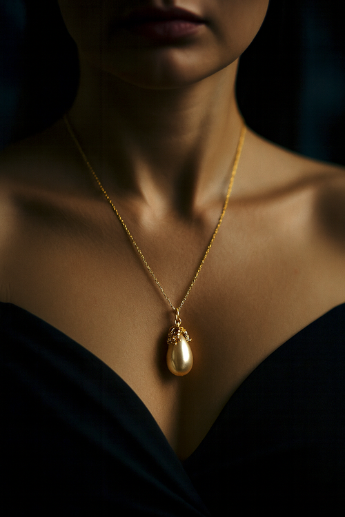 Vintage Tropfenperlen Kette 18k Vergoldet | 925 Sterling Silber | 70 cm | Südkoreanische Vintage Perle 3,5 cm | Nickel- & Bleifrei, Hypoallergen | Elegante lange Halskette