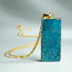 „Aqua Mystica“ Achat Druse Anhänger Kette, 925 Sterling Silber 18K vergoldet, 4x2 cm, 70 cm, hypoallergen & für Allergiker geeignet