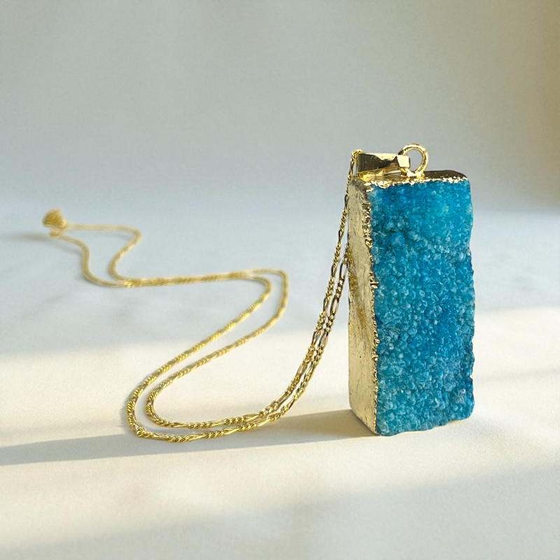 „Aqua Mystica“ Achat Druse Anhänger Kette, 925 Sterling Silber 18K vergoldet, 4x2 cm, 70 cm, hypoallergen & für Allergiker geeignet