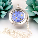 Médaillon de fleurs Oublie - Médaillon de verre avec des fleurs authentiques Collier en argent sterling 925 - K925-134