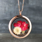 Rose véritable et chrysanthème 925 Sterling Rosegold Gilded Medaillon Chaîne - K925-127