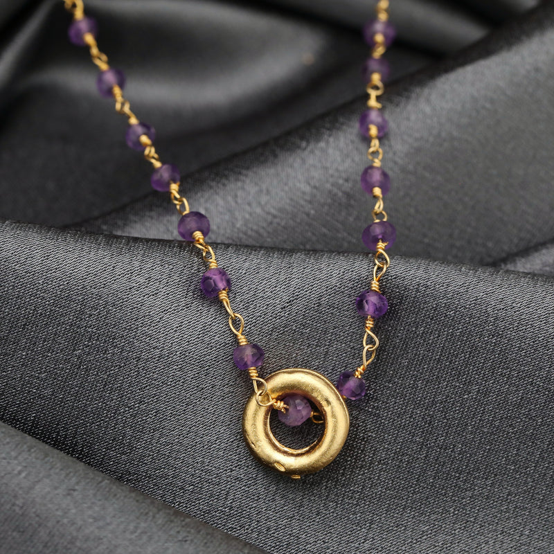 Amethyst Gold Circle-Vergoldeter Lila Violette cristal Edelstein Halskette-VIK-01