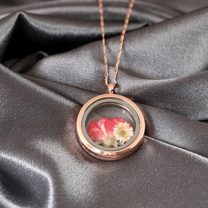 Rose véritable et chrysanthème 925 Sterling Rosegold Gilded Medaillon Chaîne - K925-127