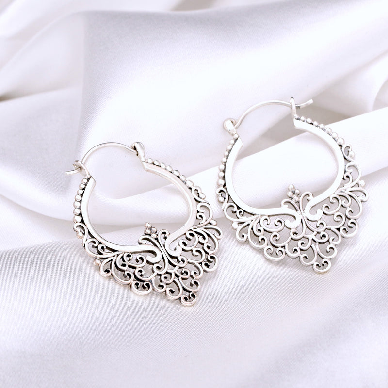 Bon Karma Silver Dentelle Creolen - Boucles d'oreilles de style bohème 925 Sterling Ear925-11