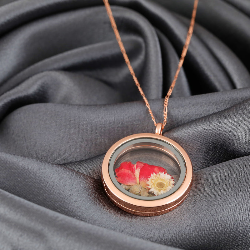 Rose véritable et chrysanthème 925 Sterling Rosegold Gilded Medaillon Chaîne - K925-127