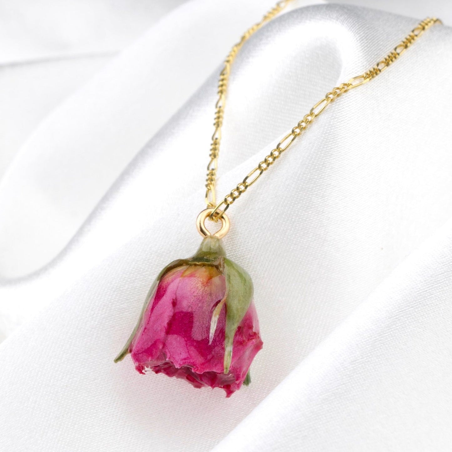 Pendentif rose rose Nospen - Chaîne rose véritable dorée 925 sterling - K925-14