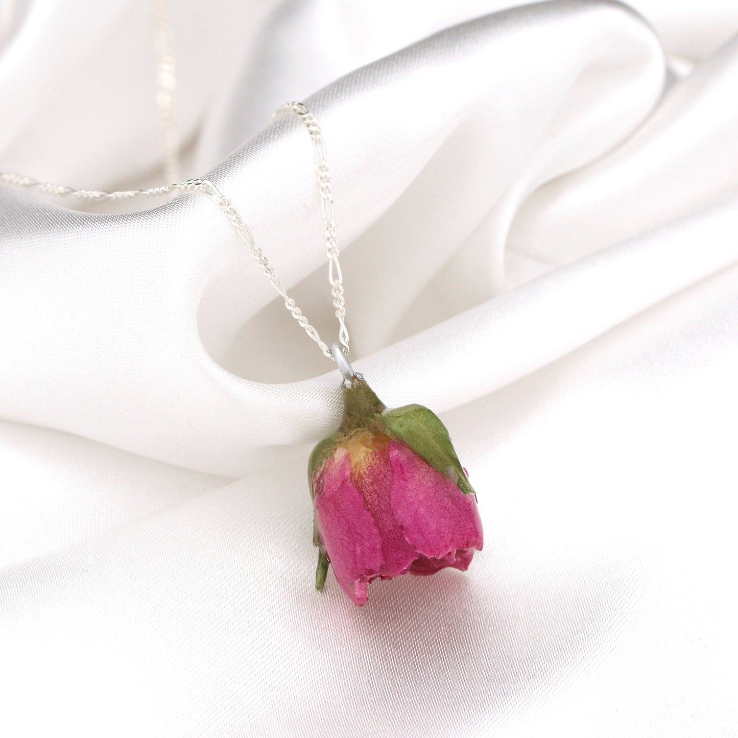 Véritable pendentif rose avec chaîne en argent sterling 925 - collier botanique - K925-117