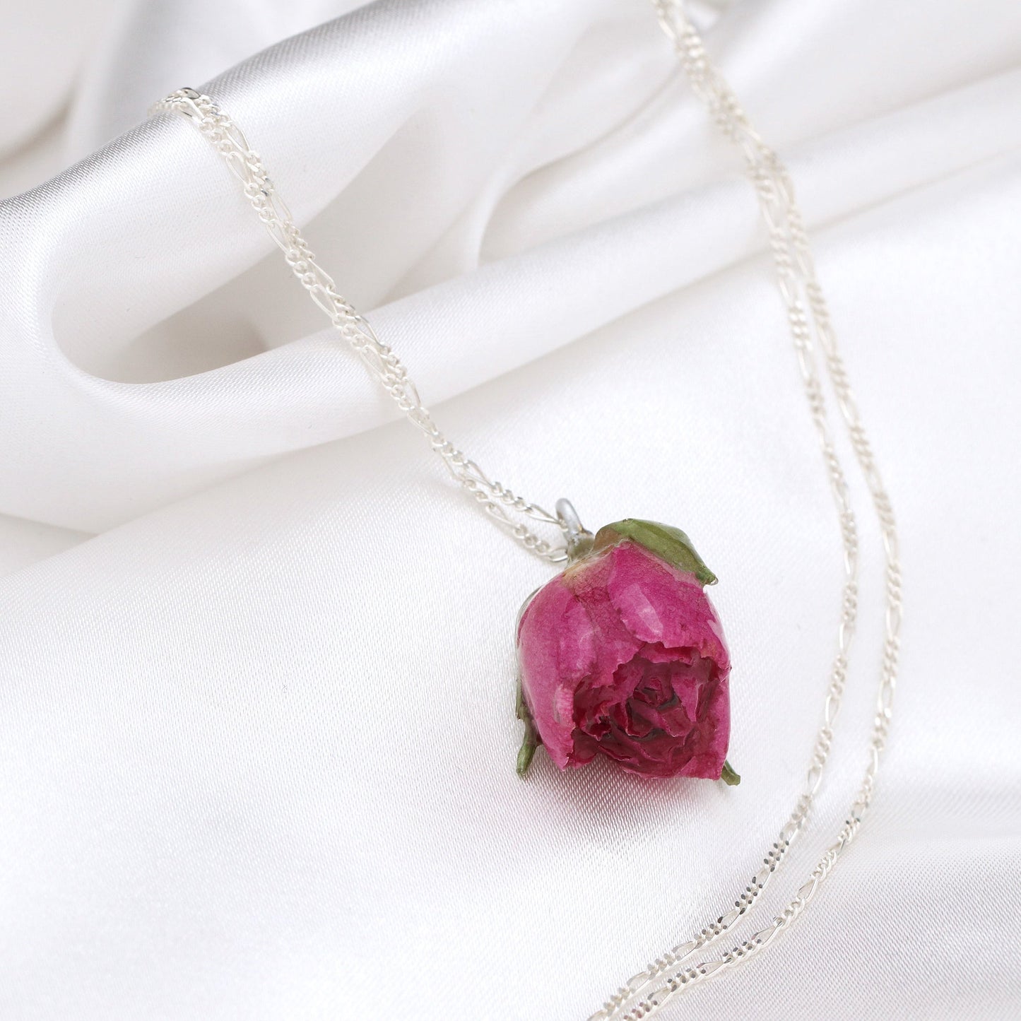 Véritable pendentif rose avec chaîne en argent sterling 925 - collier botanique - K925-117