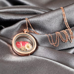 Rose véritable et chrysanthème 925 Sterling Rosegold Gilded Medaillon Chaîne - K925-127