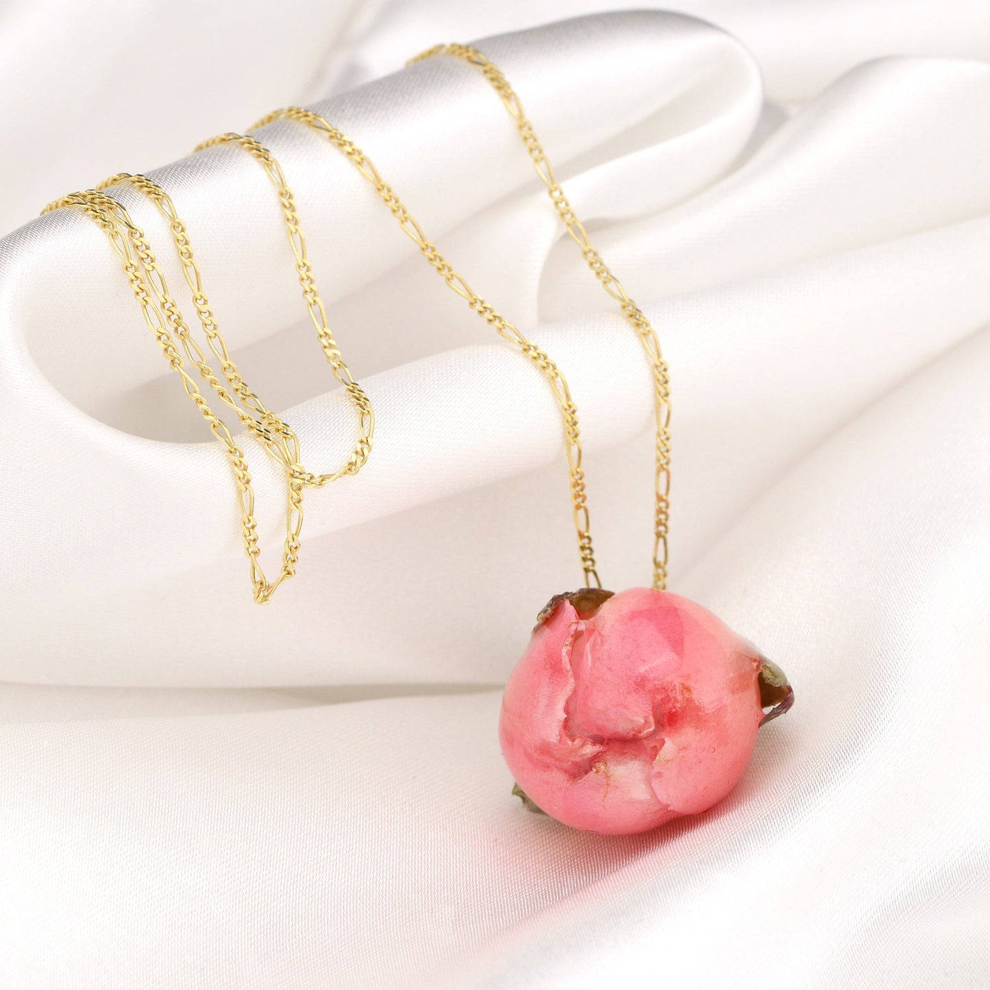 Collier rose véritable - Chaîne plaquée or sterling 925 versée avec résine - K925-58