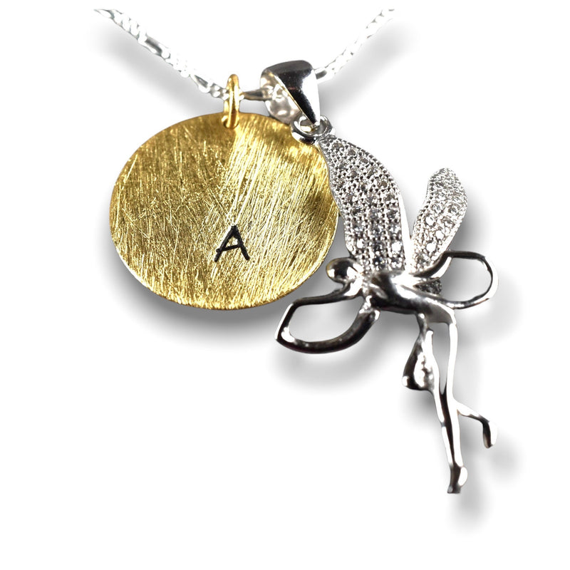 Ensemble de bijoux de tampon de lettres personnalisables - 925 Sterling Silver Gold Coin Fairy - K925-99