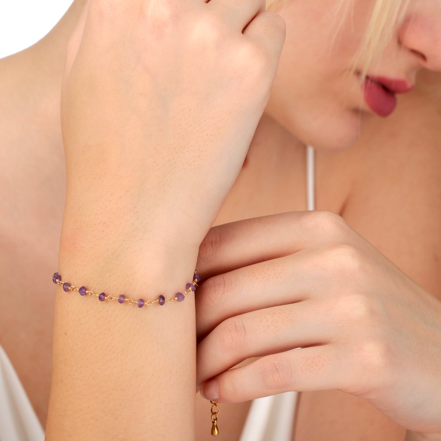 Bracelet d'améthyste Rondelle - Bijoux de pierres précieuses minimalistes d'or - Tecture 40