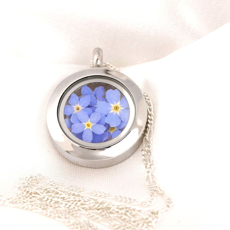 Médaillon de fleurs Oublie - Médaillon de verre avec des fleurs authentiques Collier en argent sterling 925 - K925-134