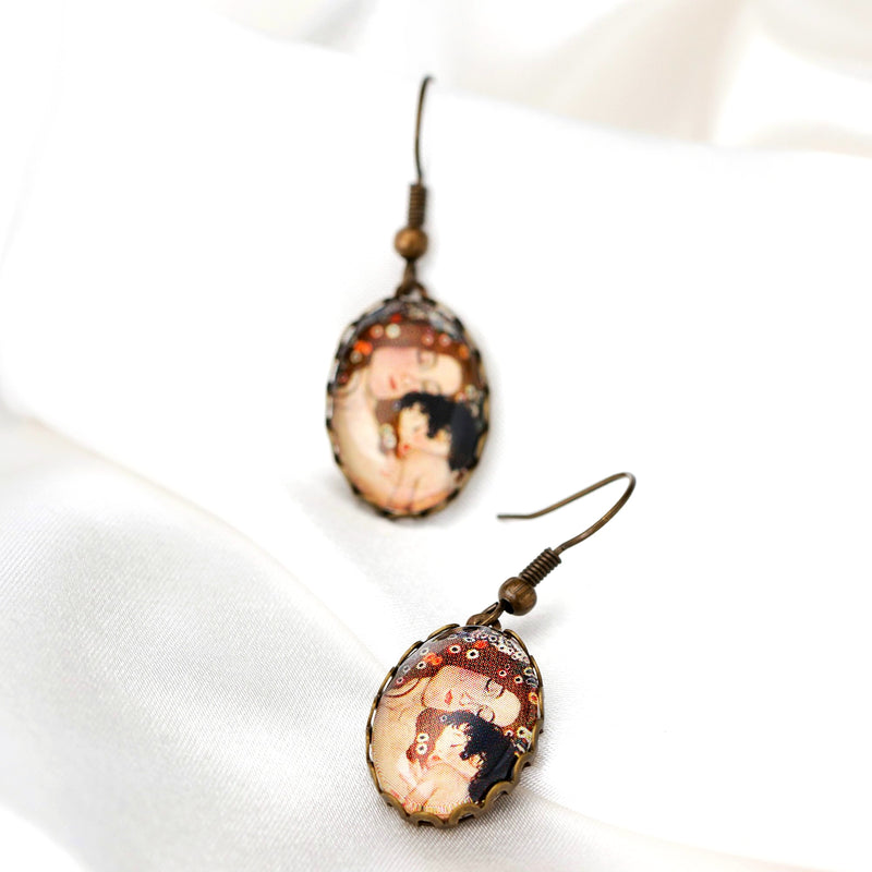 Boucles d'oreilles Mother Child - Gustav Klimt Painter Bronze Art Bronze Boucles d'oreilles de style Vintage - VinoHR-27