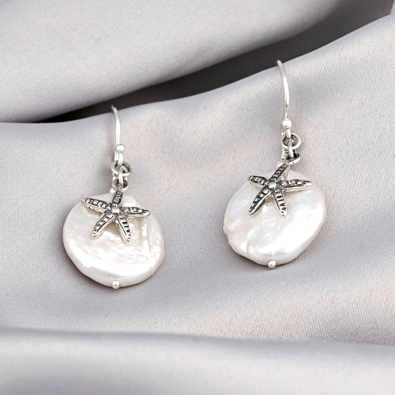 Boucles d'oreilles en nacre de mer étoile de mer - Petite Silver Bijoux minimalistes de luxe blanc - boucles d'oreilles féminines - EAR925-56