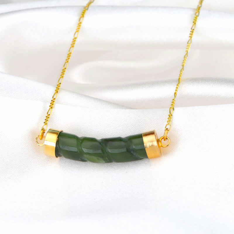 Jade Rod Gold chain - 925 pure Gold Crystal Emerald oriental Collier - k925 - 93