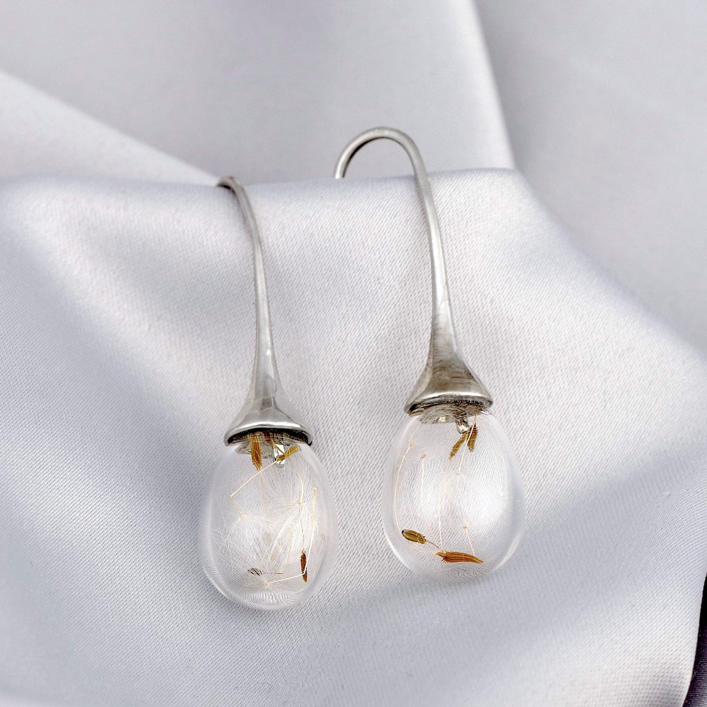 Pusteblumen Tropfen Ohrringe - Florale Ohrhänger - Minimalistischer Silber Naturschmuck