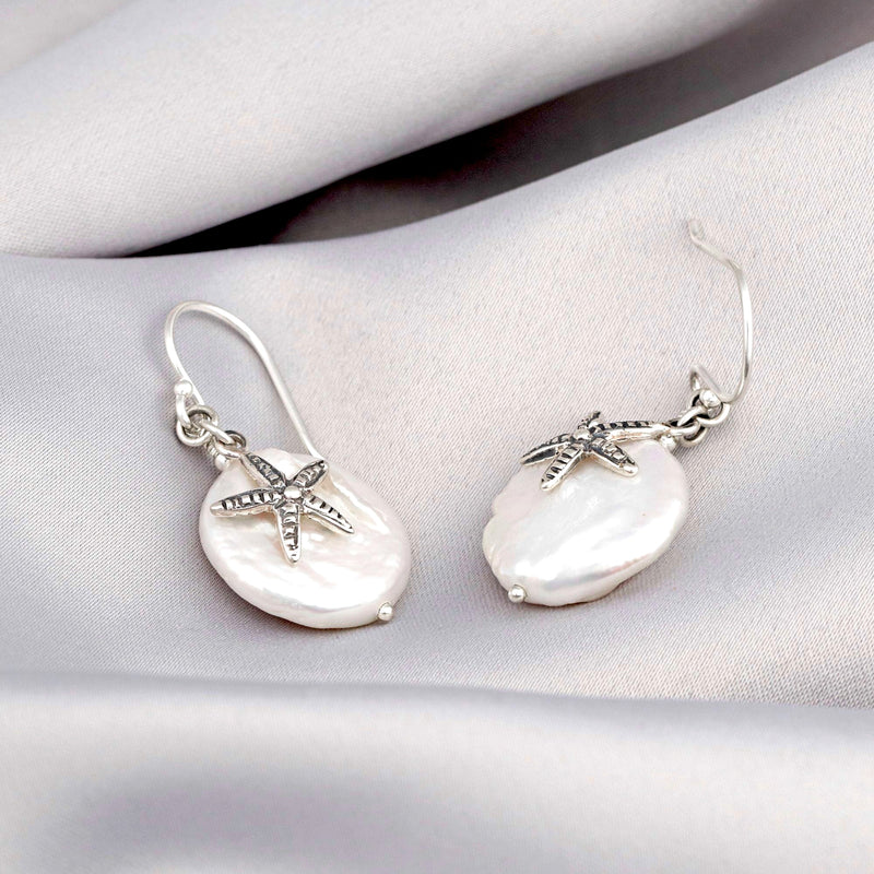 Boucles d'oreilles en nacre de mer étoile de mer - Petite Silver Bijoux minimalistes de luxe blanc - boucles d'oreilles féminines - EAR925-56