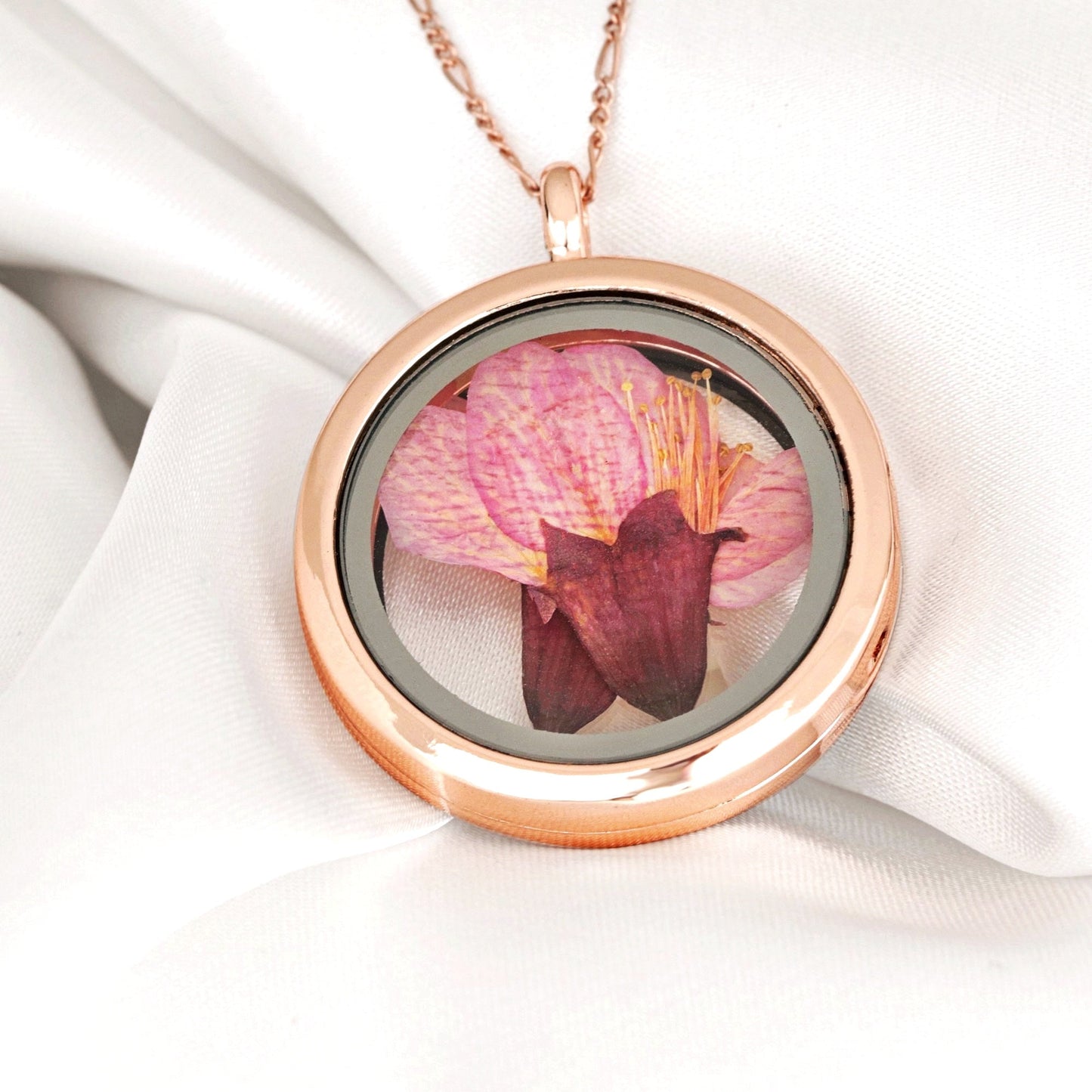 Médaillon de Sakura japonais - Pendentif Sakura à 925 Sterling Rosegold Plaque plaqué or - K925-11