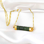 Jade Rod Gold chain - 925 pure Gold Crystal Emerald oriental Collier - k925 - 93