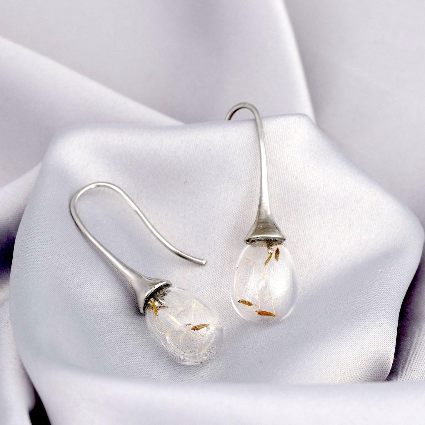 Pusteblumen Tropfen Ohrringe - Florale Ohrhänger - Minimalistischer Silber Naturschmuck