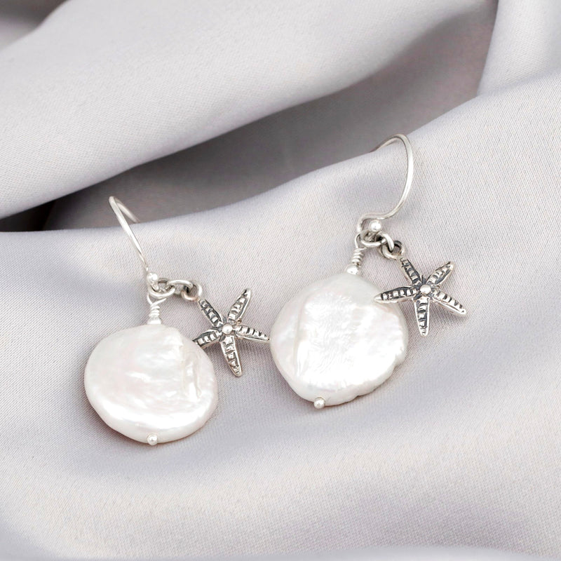 Boucles d'oreilles en nacre de mer étoile de mer - Petite Silver Bijoux minimalistes de luxe blanc - boucles d'oreilles féminines - EAR925-56