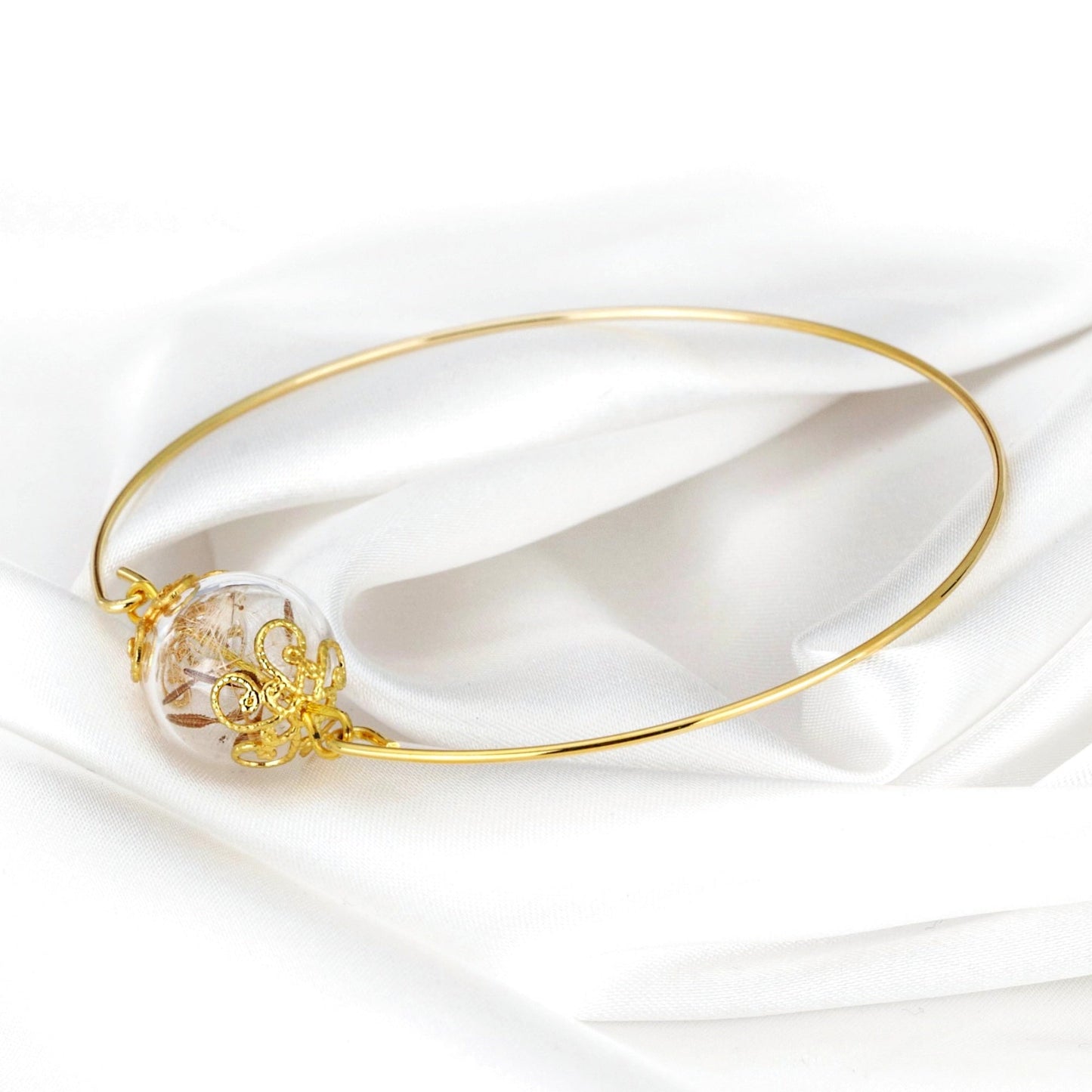 Bracelet floral de pissenlit de pandelion - bijoux en térarium plaqué or doré - retar-15