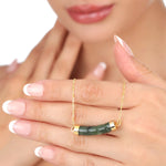 Jade Rod Gold chain - 925 pure Gold Crystal Emerald oriental Collier - k925 - 93