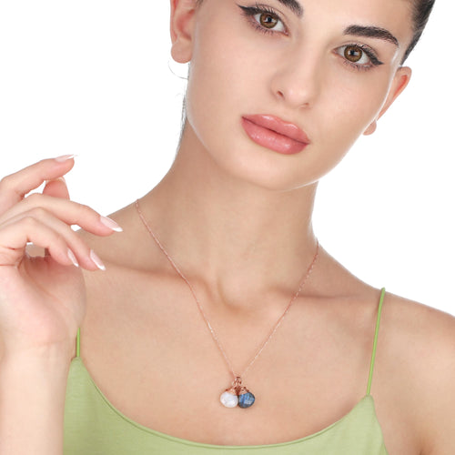 Collier Labradorite Moonstone - Chaîne plaquée or en or de rose sterling 925 - K925-144