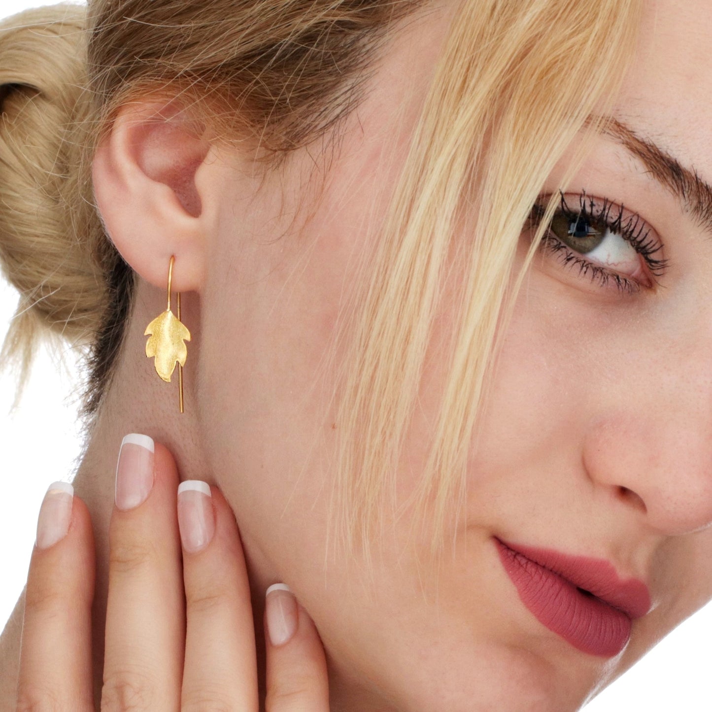 Feuilles d'automne Boucles d'oreilles en or - Boucles d'oreilles 3D met en plaqué or sterling 925 - EAR925-34