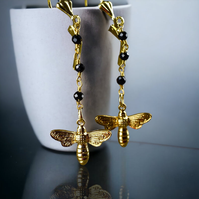 Biés d'oreilles d'or-pierre précieuse Onyx Bijoux d'été-VINOHR-66