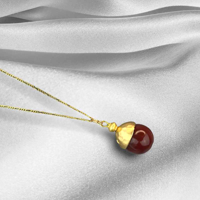 Chaîne de pendentif or de perles d'agate rouge - 925 bijoux oriental oriental doré en sterling - K925-83