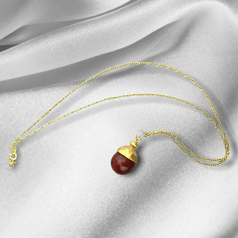 Chaîne de pendentif or de perles d'agate rouge - 925 bijoux oriental oriental doré en sterling - K925-83