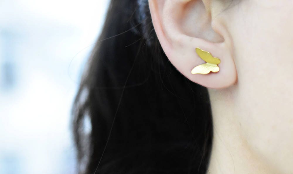 Boucles d'oreilles mini-papillons - Boucles d'oreilles dorées au minimaliste 925 Sterling Or - Ear925-99