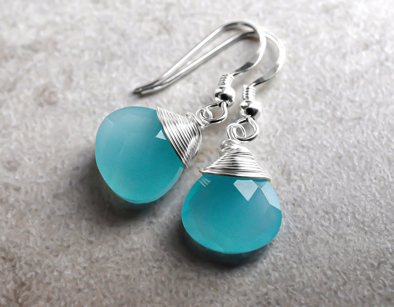 Chalcedon gouttes d'os en argent 925 Sterling Argent Cristal Cristal Edelstein Edelstein-OHR925-118