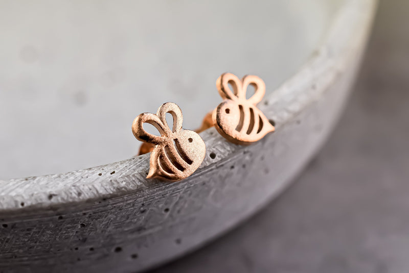 Boucles d'oreilles Mini-goujons d'abeille - Boucles d'oreilles plaquées en plaqué or sterling en Rosegold 925 - EAR925-40