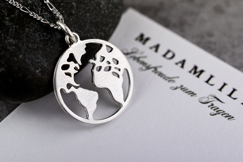 Pendentif Silhouette de la carte du monde - Collier de remorque du monde de l'argent 925 Sterling Silver Globetrotter - K925-143