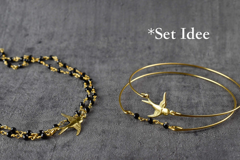 Set d'or Bangles d'or Onyx - Plaqué Or Black Gem Rondella Animal Bird Bijoux Ensemble de bijoux - Tectrice-38