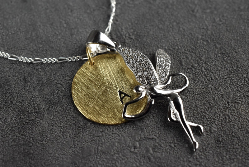 Ensemble de bijoux de tampon de lettres personnalisables - 925 Sterling Silver Gold Coin Fairy - K925-99